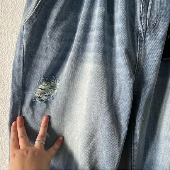 Drawstring High Waist Distress Jeans Fade Pants Pull On 2XL (14/16) Trendy NWT - Picture 6 of 14